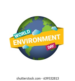 world environment day vector label or banner with earth globe isolated on white background