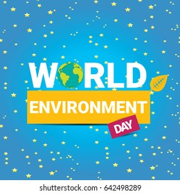 world environment day vector label or banner with earth globe in space with shiny stars. 5 june celebration greeting card