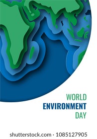 world environment day vertical banner design layout with text and paper cut colorful symbol of planet. vector illustration for greeting cards, posters, flyers, invitations, brochures
