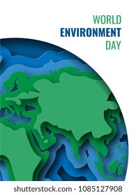 world environment day vertical banner design layout with text and paper cut colorful symbol of planet. vector illustration for greeting cards, posters, flyers, invitations, brochures