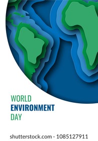 world environment day vertical banner design layout with text and paper cut colorful symbol of planet. vector illustration for greeting cards, posters, flyers, invitations, brochures