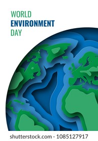 world environment day vertical banner design layout with text and paper cut colorful symbol of planet. vector illustration for greeting cards, posters, flyers, invitations, brochures