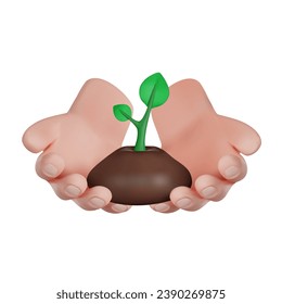 World Environment Day. Volunteer holds the soil with the plant. 3D render vector icon