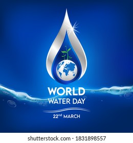 World Environment day web banner with water drop, green sprout plant and text plant a tree plant a life on dark blue background. vector illustration.