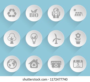 world environment day web icons on light paper circles