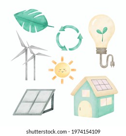 World Environment Day with Wind Turbine Solar Energy Panel, Template in Flat Design. vector illustration
