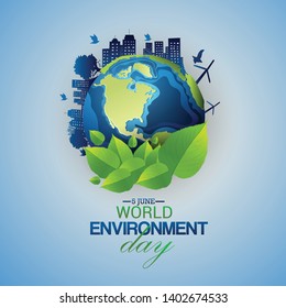 World Environment Day-earth ecological environment. Poster, cover, card, print design Environment Day. Vector illustration - Vector