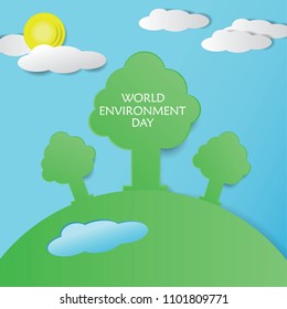 World Environment Day.Ecology concept with trees. Paper Style illustration.