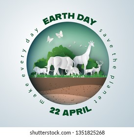  World environment and earth day concept, paper cut 3d .