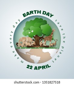  World environment and earth day concept, paper cut 3d .