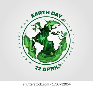 World Environment And Earth Day Concept, Paper Cut 3d .