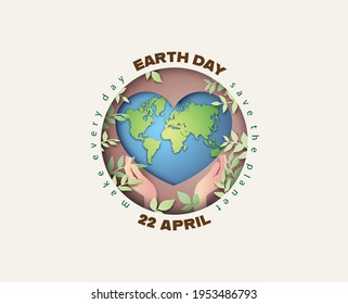 World Environment And Earth Day Concept With Hand And Global,paper Cut , Paper Collage Style With Digital Craft .