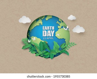  World Environment And Earth Day Concept ,paper Cut , Paper Collage Style With Digital Craft .