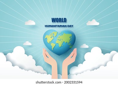World environment and earth day concept with hand and global,paper cut , paper collage style with digital craft .