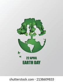 World environment and earth day concept, paper cut 3d .