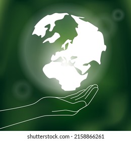 World environment and earth day concept. Cartoon flat style illustration. Hands holding globe, earth.