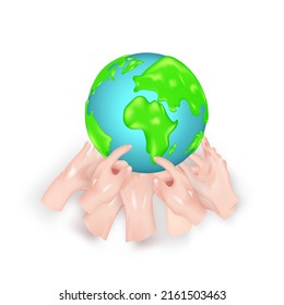 World environment and earth day concept with hand and global,paper cut , paper collage style with digital craft . Minimal style.
