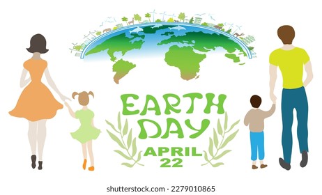 Planta de concepto del medio ambiente mundial y el día de la tierra. La familia se encarga de la pureza del planeta.