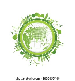 World Environment and Green city design for sustainability and Eco friendly concept, Vector illustration