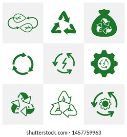 World environment icons Logo Concepts. World Ecology vector for web. Eco Vector Line Icons. Icons Electric Car, Global Warming, Forest, Organic Farming and more. Editable Stroke. Recycle Icon