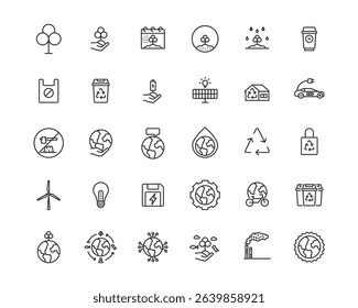 world environment  line editable icon set. Editable stroke. Vector illustration ,tree, nature, sustainability, world, save water, deforestation, global warming,