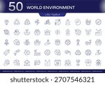World Environment stroke icon. World Environment line icon set. editable stroke icon pack. Line, Thin, Linear Style Icon Bundle. Fully Customizable