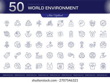 World Environment stroke icon. World Environment line icon set. editable stroke icon pack. Line, Thin, Linear Style Icon Bundle. Fully Customizable