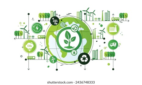 World environment and sustainable development concept with ecology icons in doodle circle, vector environment, eco friendly, green technology and ecology symbols. isolated vector in flat style