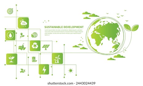 World environment and sustainable development concept with ecology doodle icons in gear, vector environment, eco friendly, green technology and ecology symbols. isolated vector in flat style