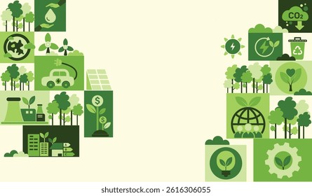 World environment and sustainable development concept with ecology  icons. Environment vector illustrator template with green city flat design, eco friendly, green technology and green business.
