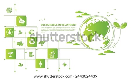 World environment and sustainable development concept with ecology doodle icons in gear, vector environment, eco friendly, green technology and ecology symbols. isolated vector in flat style