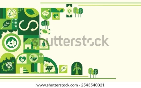 World environment and sustainable development concept with ecology icons template vector flat design, eco friendly and green technology. ESG for business and organization. Net zero and carbon neutral