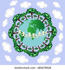 world environmental day concept, forest or trees around the world (make from pubic domain),humanity protect, save or care green Eco earth. paper cut style vector illustration. 