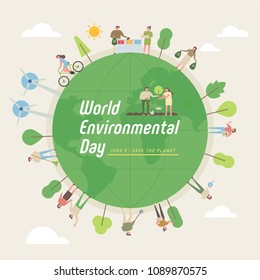 world environmental day concept poster. flat design style vector illustration set