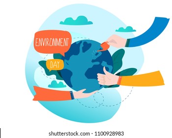 World Environmental Day ecology concept flat vector illustration. Save the earth, environment protection, ecology awareness design for mobile and web graphics