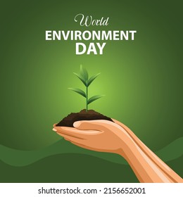 world environmental day. two hands holding with sand and small. vector illustration design