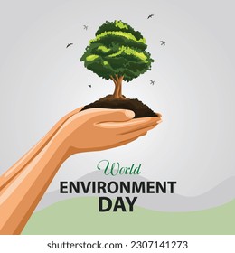 world environmental day. two hands holding with sand and teree. abstarct vector illustration design