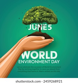 world environmental day. two hands holding with sand and tree. vector illustration design