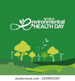 Día Mundial de la Salud Ambiental creativo verde natural ecológico ecológico concepto amigable con el medio ambiente concepto de diseño de fondo de redes sociales Anuncio Web de póster, Día Mundial de la Salud. Concepto de Concienciación Mundial sobre la Salud.