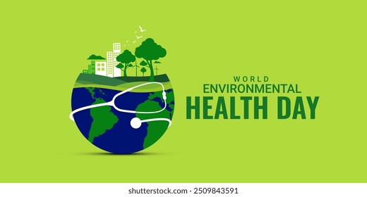 Día Mundial de la Salud Ambiental creativo verde natural ecológico ecológico concepto amigable con el medio ambiente concepto de diseño de fondo de redes sociales Anuncio Web de póster, Día Mundial de la Salud. Concepto de Concienciación Mundial sobre la Salud.