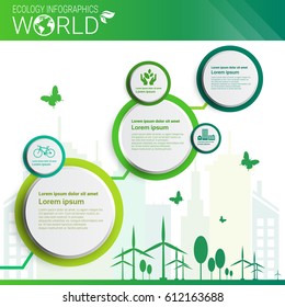 World Environmental Protection Green Energy Ecology Infographics Banner With Copy Space Vector Illustration