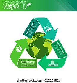 World Environmental Protection Green Energy Ecology Infographics Banner With Copy Space Vector Illustration