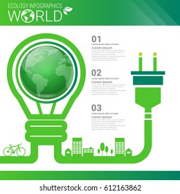 World Environmental Protection Green Energy Ecology Infographics Banner With Copy Space Vector Illustration