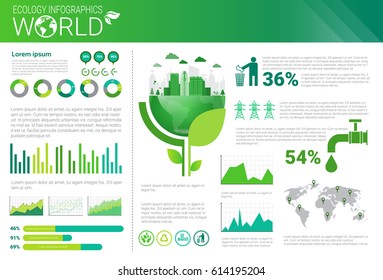 World Environmental Protection Green Energy Ecology Infographics Banner With Copy Space Vector Illustration