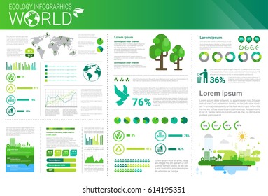 World Environmental Protection Green Energy Ecology Infographics Banner With Copy Space Vector Illustration