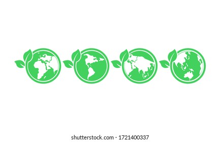 World environmental, saving log or ecology on all planet set icon in green on an isolated white background. EPS 10 vector