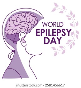 World Epilepsy Day Illustration Concept. The brain is shown in detail and the word Epilepsy written on it