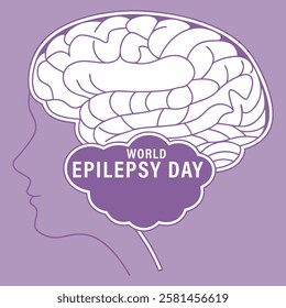 World Epilepsy Day Illustration Concept. The brain is shown in detail and the word Epilepsy written on it