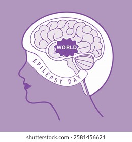 World Epilepsy Day Illustration Concept. The brain is shown in detail and the word Epilepsy written on it