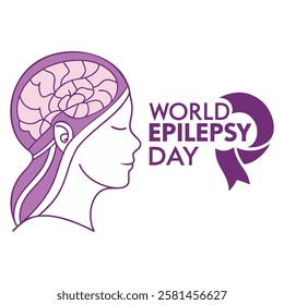 World Epilepsy Day Illustration Concept. The brain is shown in detail and the word Epilepsy written on it